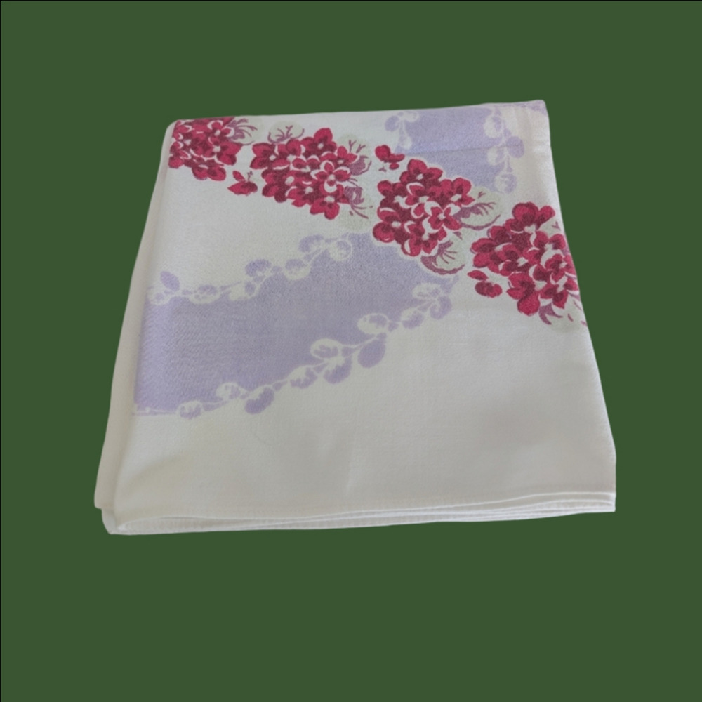 Vintage Tablecloth In Purple, Red Rose Print 1950s